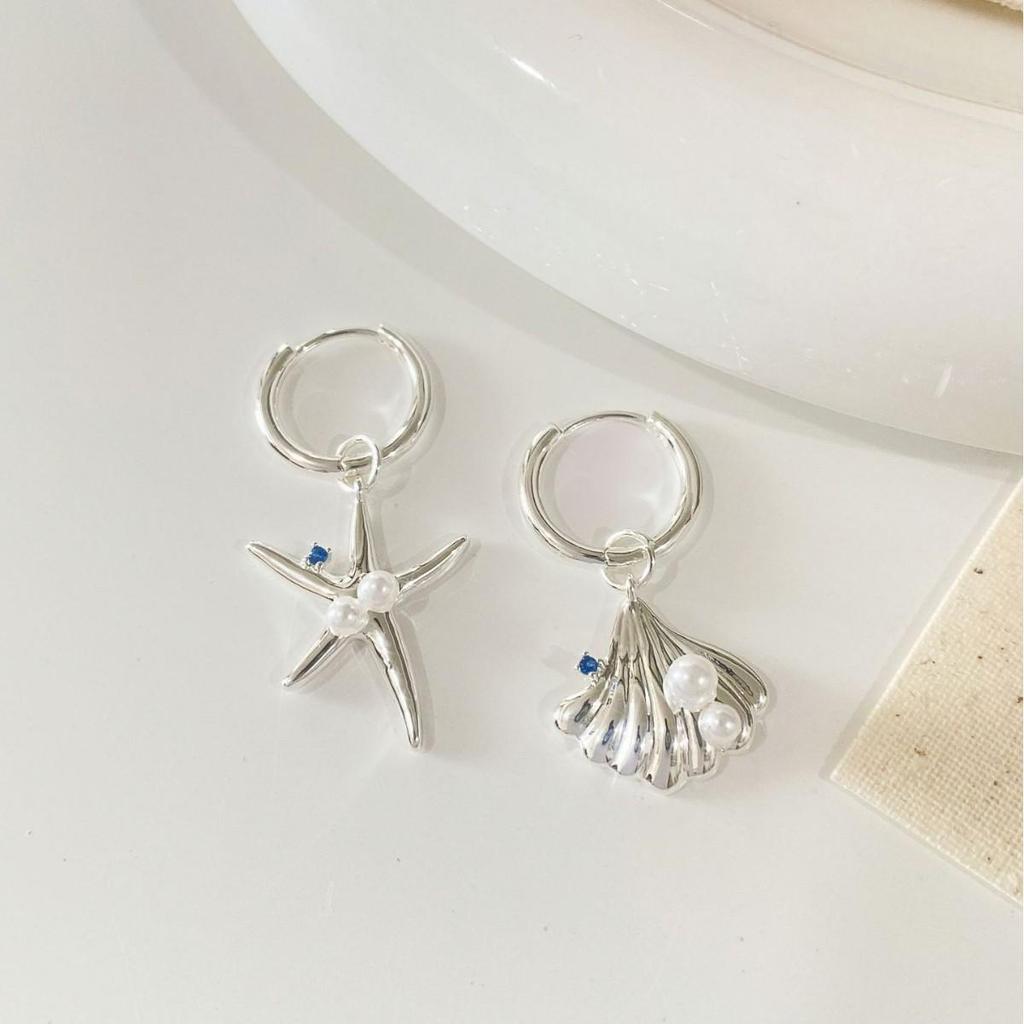 French Asymmetrical Starfish Shell Earrings: Resort Style, High-End, Chic & Sweet Design