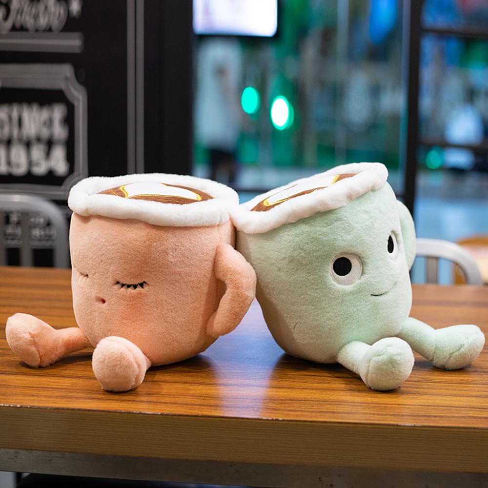 Cute Fluffy Cartoon Stuffed Plush Coffee Cup Toys Romantic Pink Sakura Latte and Japanese Matcha Dolls Fancy Gifts