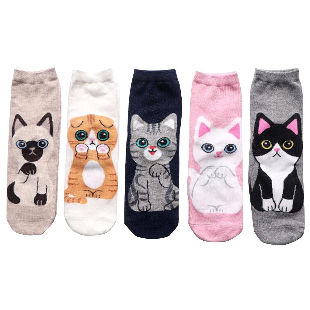 Cartoon Cotton Short Socks Package Novelty Liner Socks for Women 5-pack