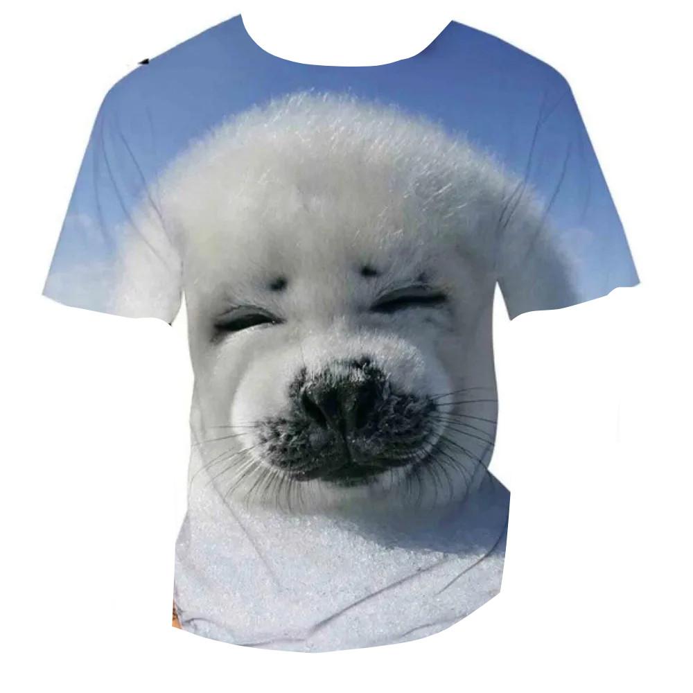 3D Seal Marine Animal Print Kids Crew Neck Short Sleeve Tee Loose Fit Outdoor Play Daily Leisure Outfit