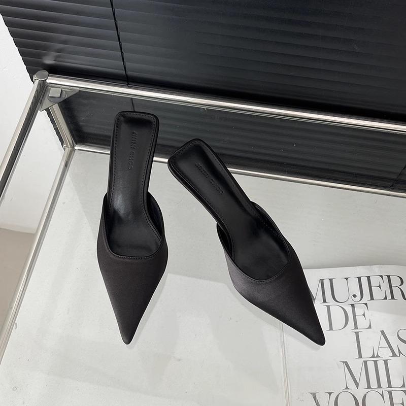 2025 Spring Pointed Toe Women Mules Slipper Fashion Candy Color Ladies Elegant Dress Sandal Square Low Heel Slip On Slides Shoes