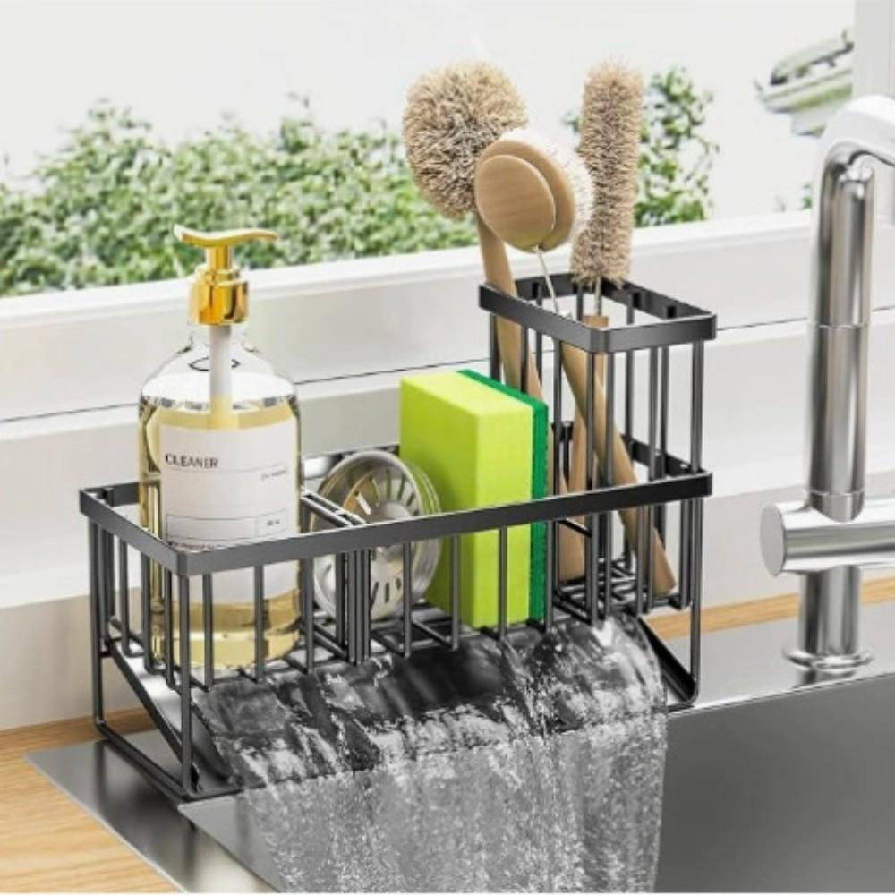 

Space Saving Kitchen Sink Rack Rustproof Detachable Sink Organizers with Dividers Self-Draining Soap Storage Rack Kitchen Use