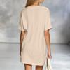 Women's Fashionable Loose-fitting Short-sleeved V-neck Cotton And Linen Summer Dress