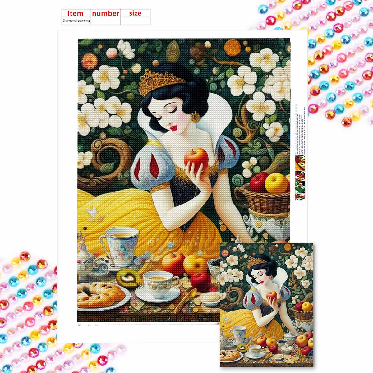 

Full Round Diamond Painting The Princess Eating Apples Art Rhinestone Picture Mosaic DIY 5D Cross Stitch Embroidery Home Decoration Round 20x30cm