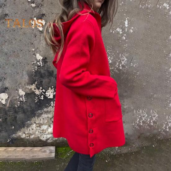 Damen Wolljacke mit Kapuze, einfarbig, einreihig, mittellang, Thermo-Langarm, Pendeln, Dating, Frühling, Herbst, Wintermantel