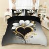 Black White Bedding Set Golden Flowers Soft Comfortable Duvet Cover King Queen Twin Single Size for Bithday Gift Room Decoration