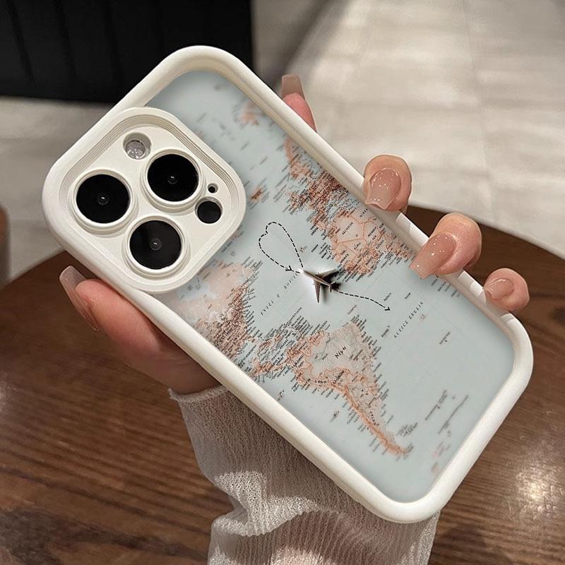 Wanderlust World Map Travel Route Art Phone Case for iPhone 17 16 15 14 13 12 11 Series Pro Max Plus Double Layer Protection