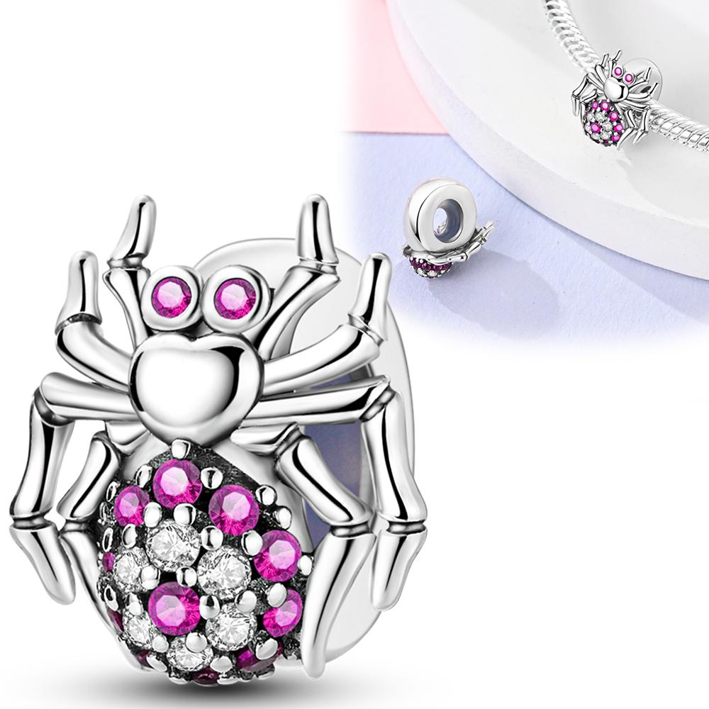 

Plated 925 Silver Pink Cute Spider Playful Vitality Theme Charms Fit Original 925 Charms Bracelet Beads Jewelry Gifts for Women
