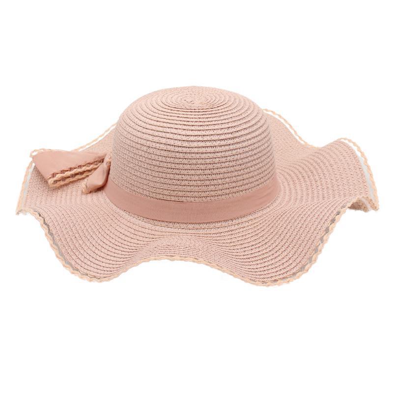 Frühling und Sommer Einfarbiger Lafite Strohhut Wellenförmiger Sonnenhut Panama Sonnenschutz Sonnenschirm Krempe