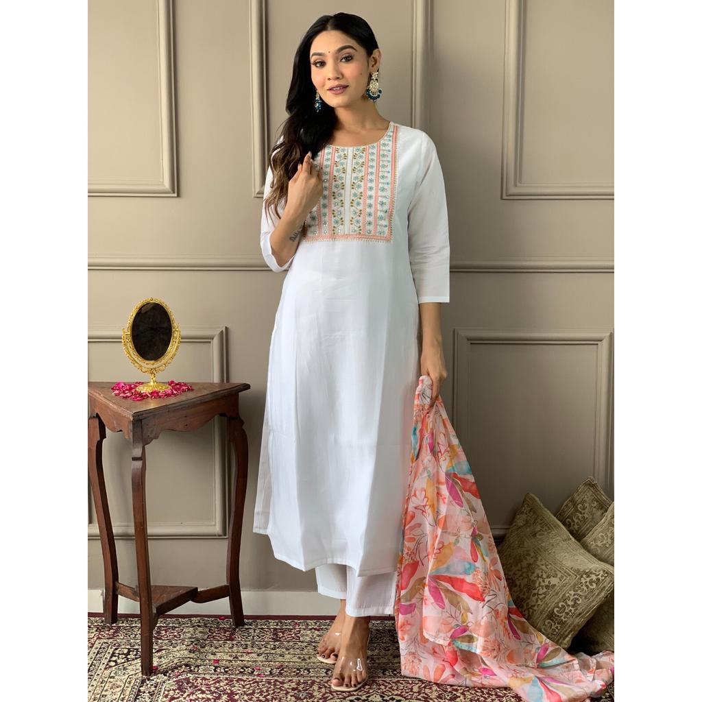 Indian Designer Kurti Pant Dupatta Set Women Bollywood Party Wear Salwar Suit VF-3011