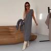 2024 Women's Solid Color Semi-High Neck Knitted Slim-Fit Long Dress Set