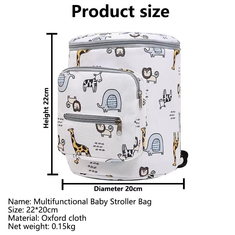 Baby Stroller Organizer Bag, Large Capacity Cartoon Print Mummy Bag, Portable Hanging Storage Caddy with Bottle Holder for Travel