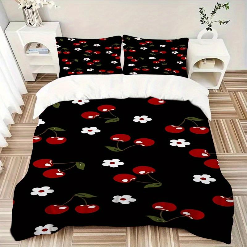 3pcs Cherries Blossoms 1Cover + 2Pillowcases, PillowInserts NotIncluded, Machine Washable, All - Season Use, Suitable for Bedroom Guest Room56