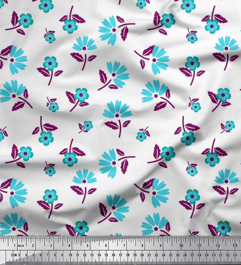 

Японська креп-атласна тканина Soimoi Листя та квіткові художні принти на метр 42 дюйми 42 Inch Wide - Poly Crepe білий