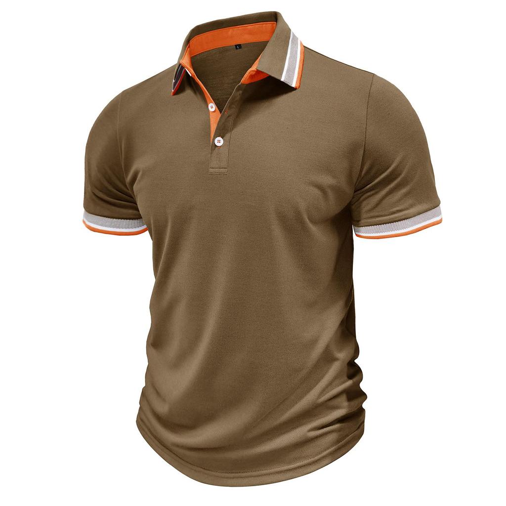 Men’s T-shirts Color Block Short Sleeves Polo Shirts Lapel Collar Tops Daily Casual Summer Menswear Tennis Golf Shirt