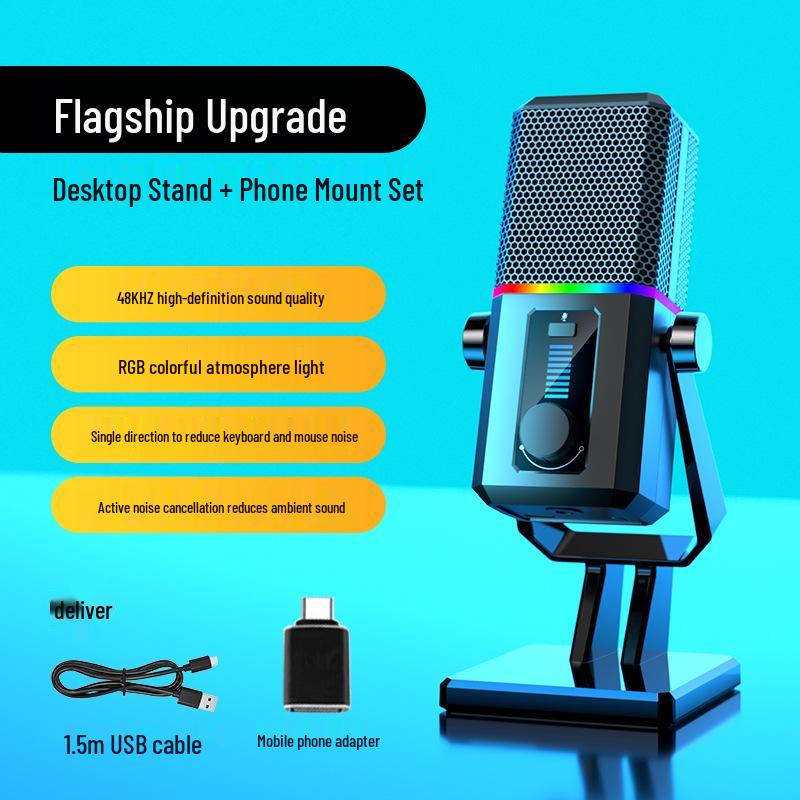 USB Noise-Reduction Condenser Microphone for Gaming, Desktop, Online Classes, and Conferences