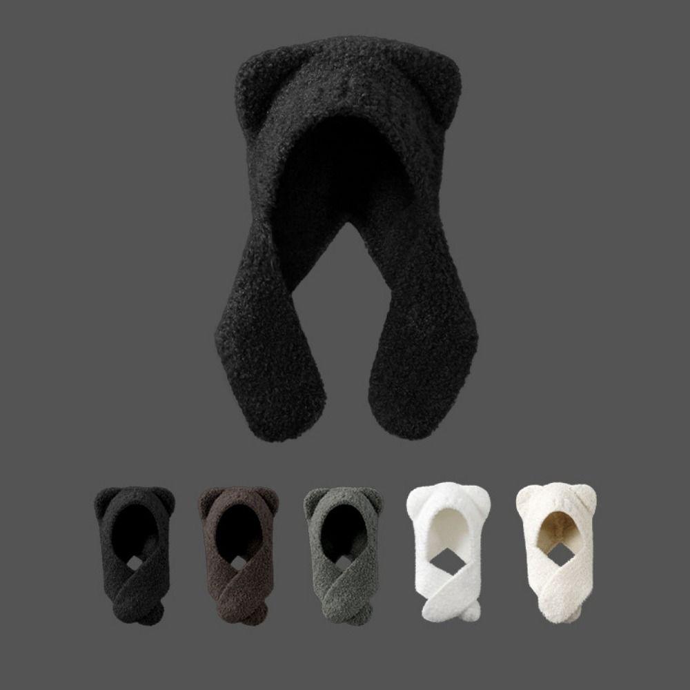 

Милий ведмедик з вухами Вовняна шапка Захист на вуха В’язана шапка-бомбер Нова зимова шапка-біні білий