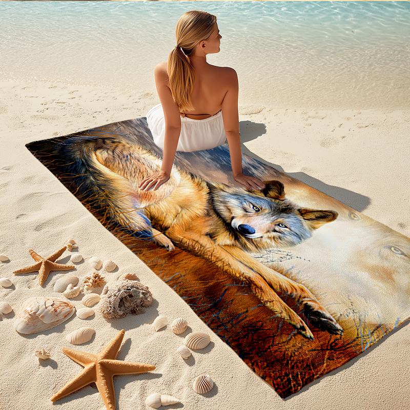 1Pc Wolf Dreamscape Beach Towel, Quick Dry, Multi-Use for Beach Pool Gym Yoga Home Travel, Christmas, Halloween, Xmas Gift M928423