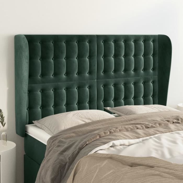 VidaXL Tête de lit avec oreilles Vert foncé 147x23x118-128 cm Velours3118441