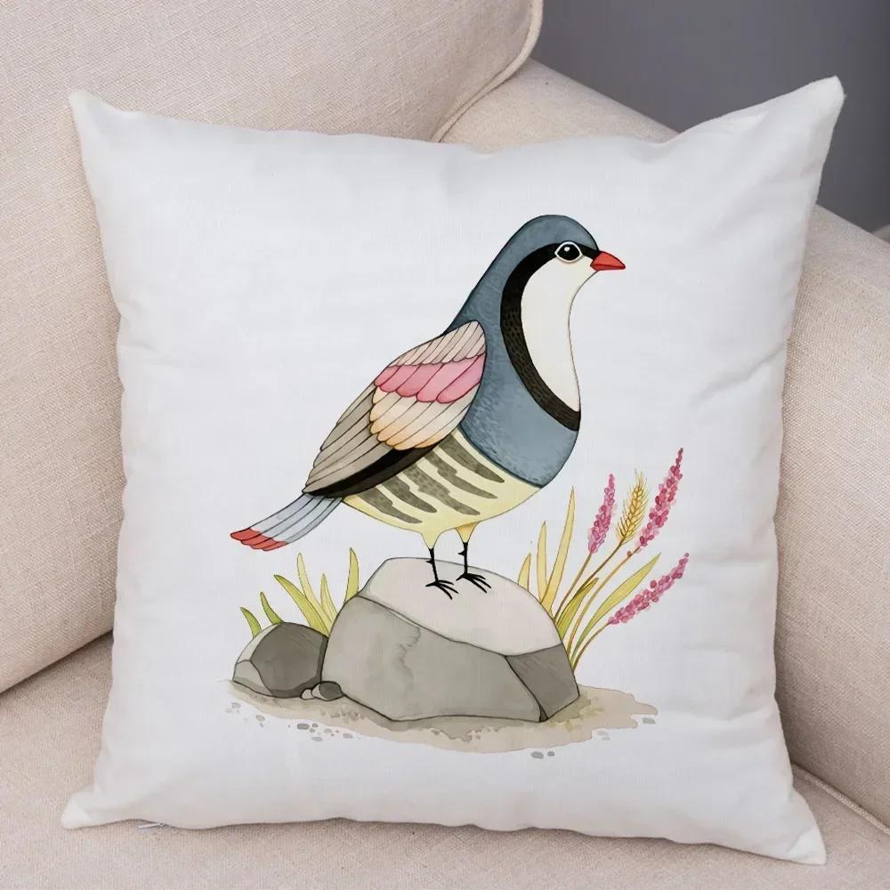 Cute Cartoon Parrot Pillowcase Decorated With Birds And Flowers Living Room Bedroom Sofa Car Cushion Pillowcase 45X45Cm