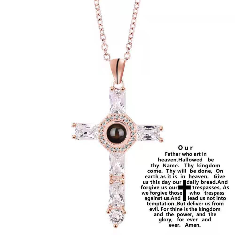 European & American Diamond-Studded Projection Necklace - Creative Cross Pendant
