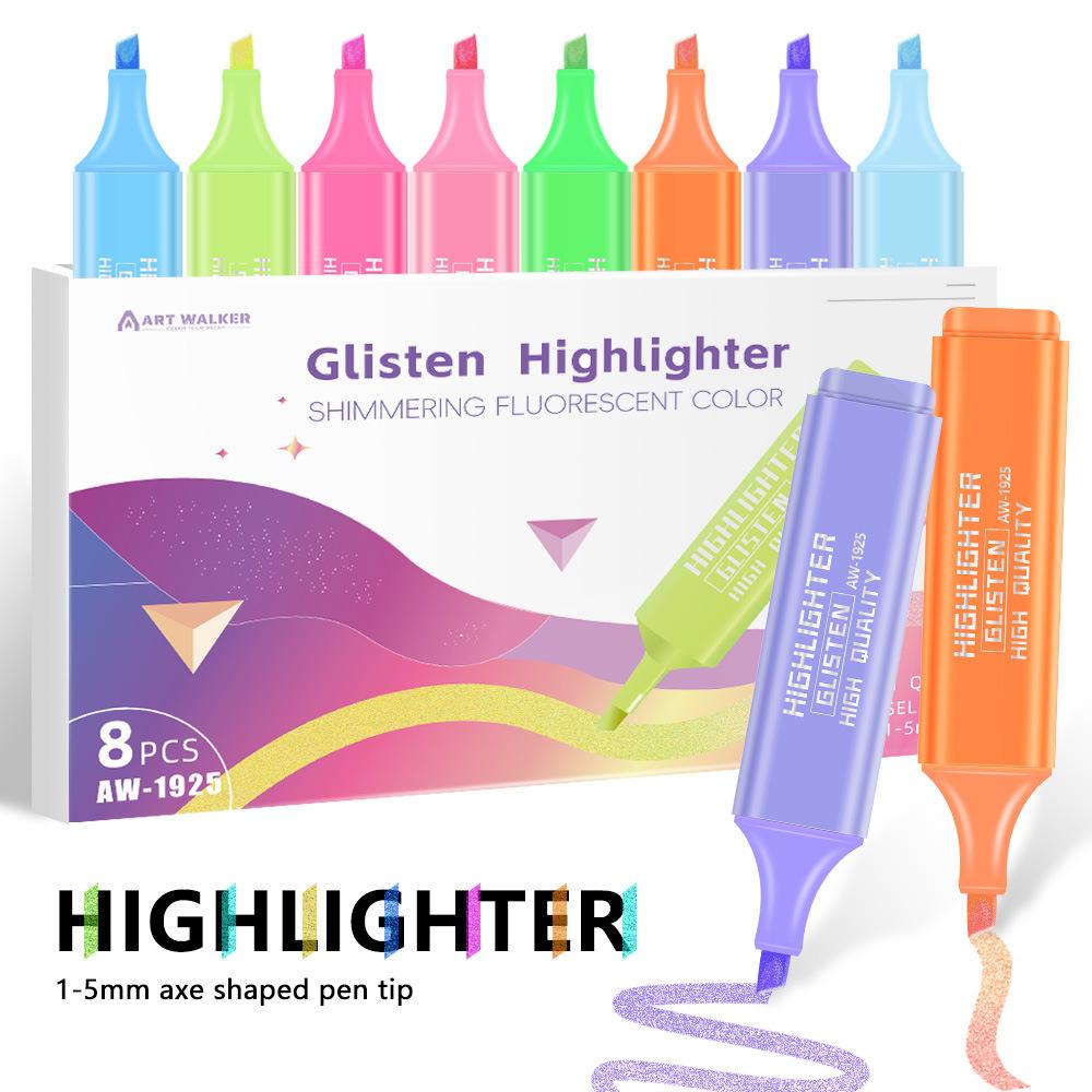8 Pastel Macaron Highlighters Chisel Tip 1-5mm Quick Dry Non-Toxic Fluorescent Marker Pens for Student Teacher School Office Journal Notes