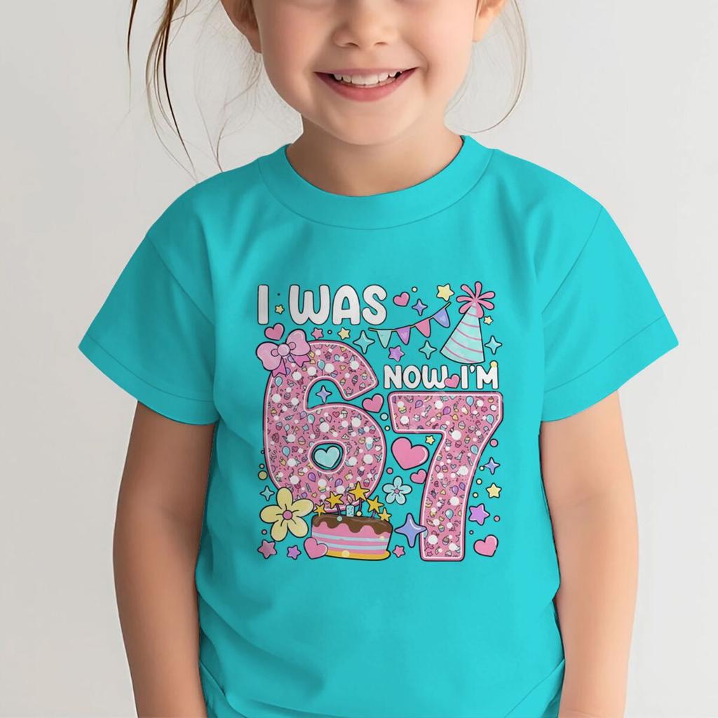 Girls I Was 6 Now I'm 7 T-shirt 7th Birthday Shirt Round Neck Short Sleeve Cotton Tee Age 7 Outfit Number Print Girls Clothes