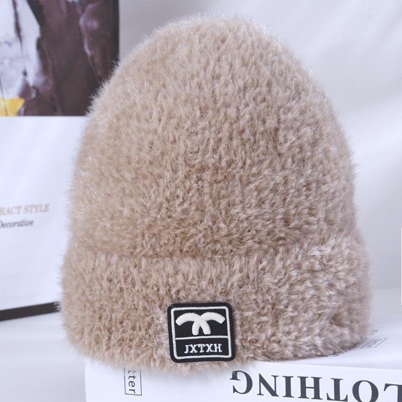 

Женские шапки для женщин зимняя утолщенная теплая вязаная шапка корейский стиль трендовая плюшевая защита головы и ушей ветрозащитная шерстяная шапка