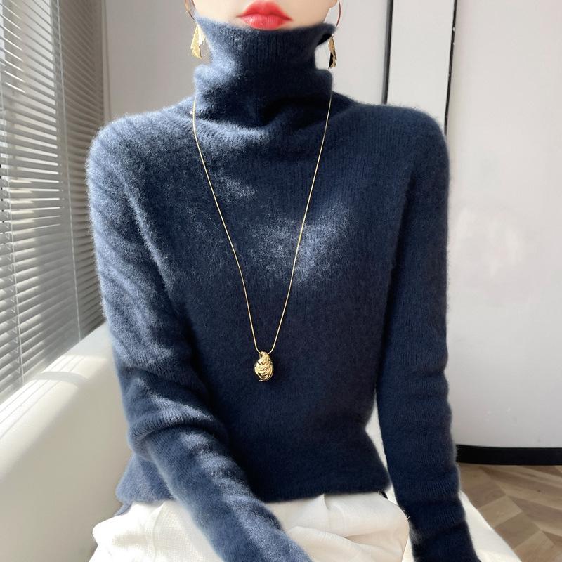 Herbst und Winter Damen Hochgeschlossener Strickpullover Damen, Innen Slim Bottoming Shirt Weicher, klebriger Pullover mit gestapeltem Kragen