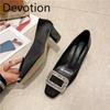 High-heeled Women's New Style Thick-soled, Small-mouthed, Square-toe Single Shoes Devotion