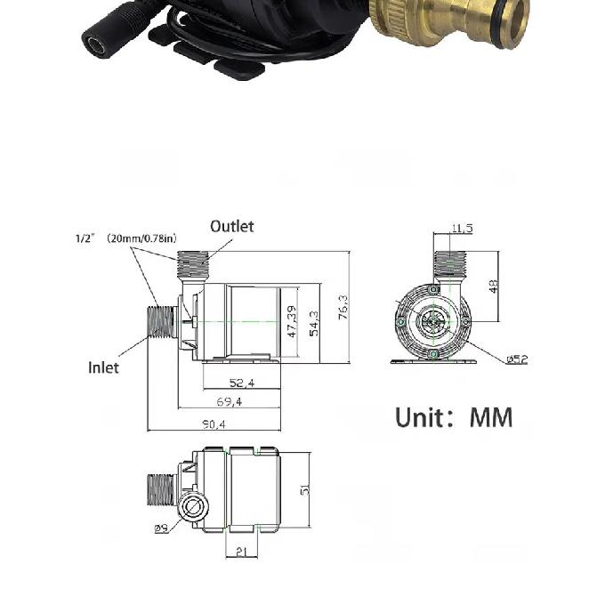 Pompa dell'acqua ultra silenziosa DC12V/24V 1000L/H Motore brushless mini Sommergibile Pompa dell'acqua per acquario Pompa di sollevamento per scaldacqua e doccia
