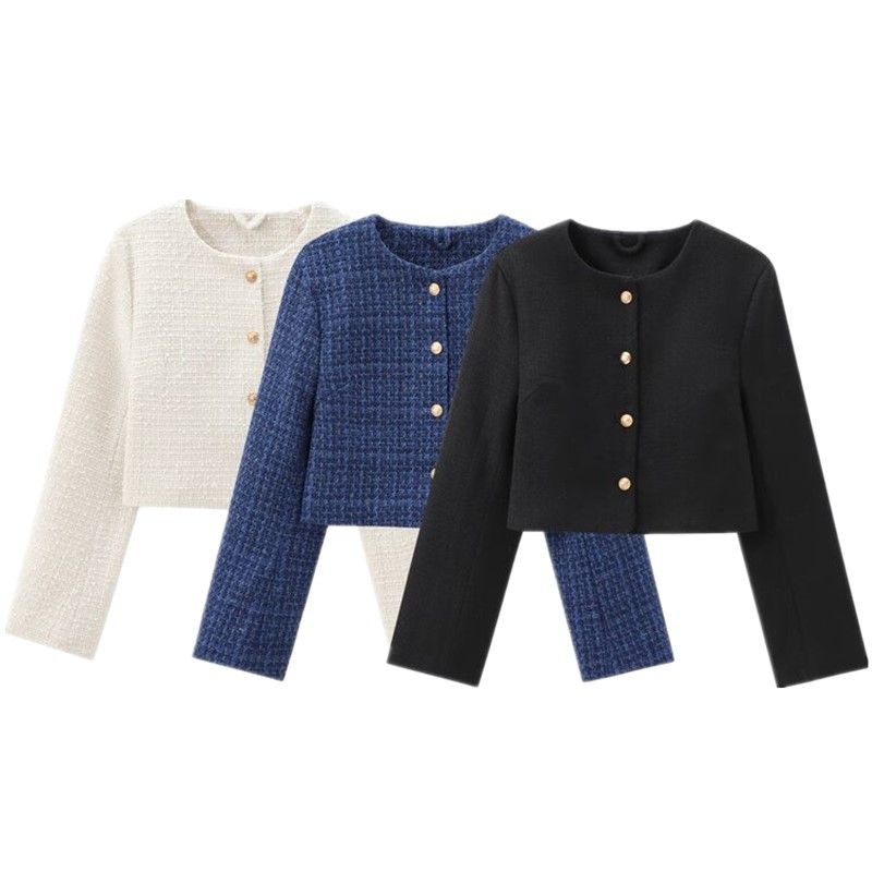 Fashion Style 2024 New Fall Women's Clothing Easiest for Match round-Neck Comfortable Single-Breasted Velvet Short Coat 1228992