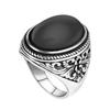 European and American Classical Vintage Black Agate Oval Ring Men's Art Carved Simple Men's Handicrafts