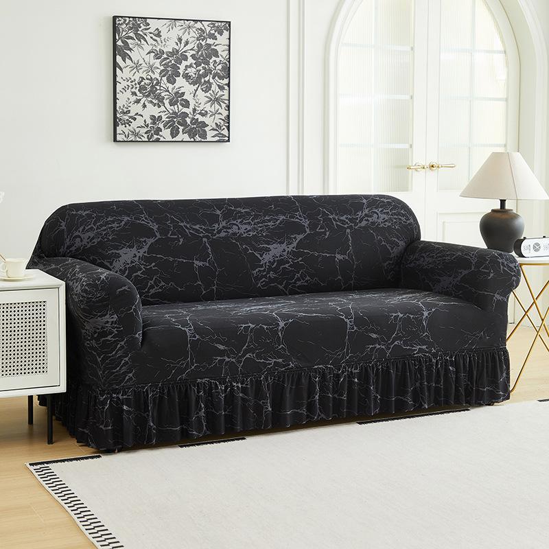 

1/2/3/4 Seater Elastic Strap Ruffled Skirt Printed Sofa Cover Multifunctional Dustproof Non-slip Cat Scratch Proof Protector 1 seater 90-140cm