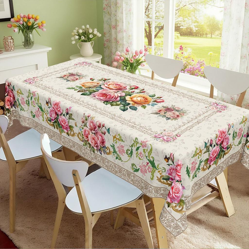 Vintage Floral Washable Tablecloth Soft Brushed Decorative Table Cover for Kitchen Dining Home Party Wedding Furniture Protection Home Decor