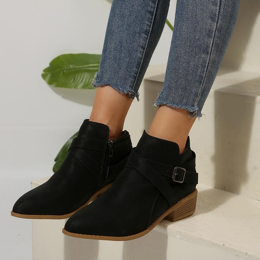 Fashion New Autumn Women Boots Belt Buckle Outdoor Footwear Fashion Pointed Ankle Boots Casual Comfortable Women Shoes Zapatos De Mujer