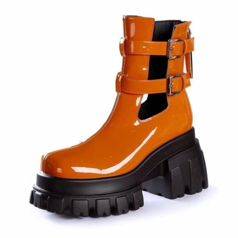 Fashion Platform Platform High-heeled Hollow Fashion Boots 2025 Spring and Summer New Double Belt Buckle British Style