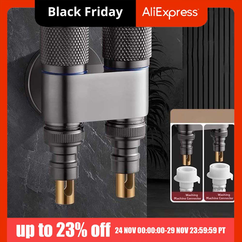 Universal Interface Double Outlet Valve Faucet Knob Type Shower Shut Off Valve 1/2  Interfaces Space Saving Shower Head Valves Grey