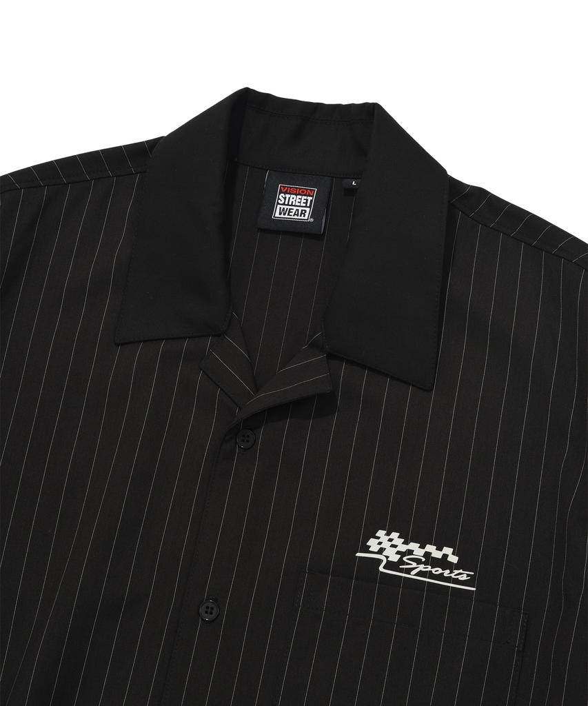 VISION STREETWEAR Vsw Camicia a Righe con Collo Aperto Nera
