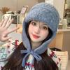 Solid Color Winter Warm Knitted Beanies Women Warm Woolen Japanese Hat Pile Caps Ear Protection Tie Pullover Hat Bomber Hats