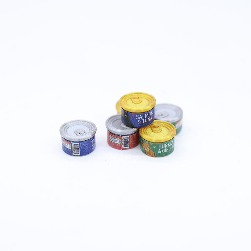 2Pcs Miniature Cat Food Toy 1/12 Dollhouse Simulation Cat Can Dolls House Accessories Home Decorations Pretend Play Toys