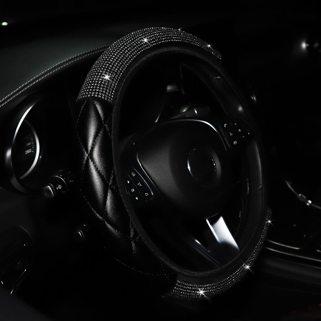 1 Faux-sheepskin Diamond Blingbling Black Auto Supplies Steering Wheel Cover Without Inner Ring Fits 14.5-15 Inches