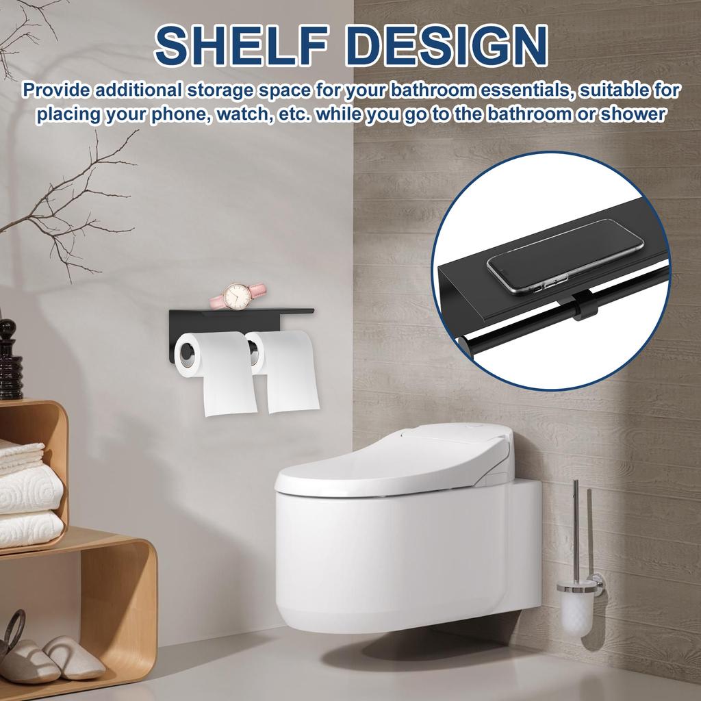 Toilet Paper Holder Stainless Steel Wall Mount Double Roll Paper Towel Dispenser with Phone Shelf Kitchen Bathroom Accessories
