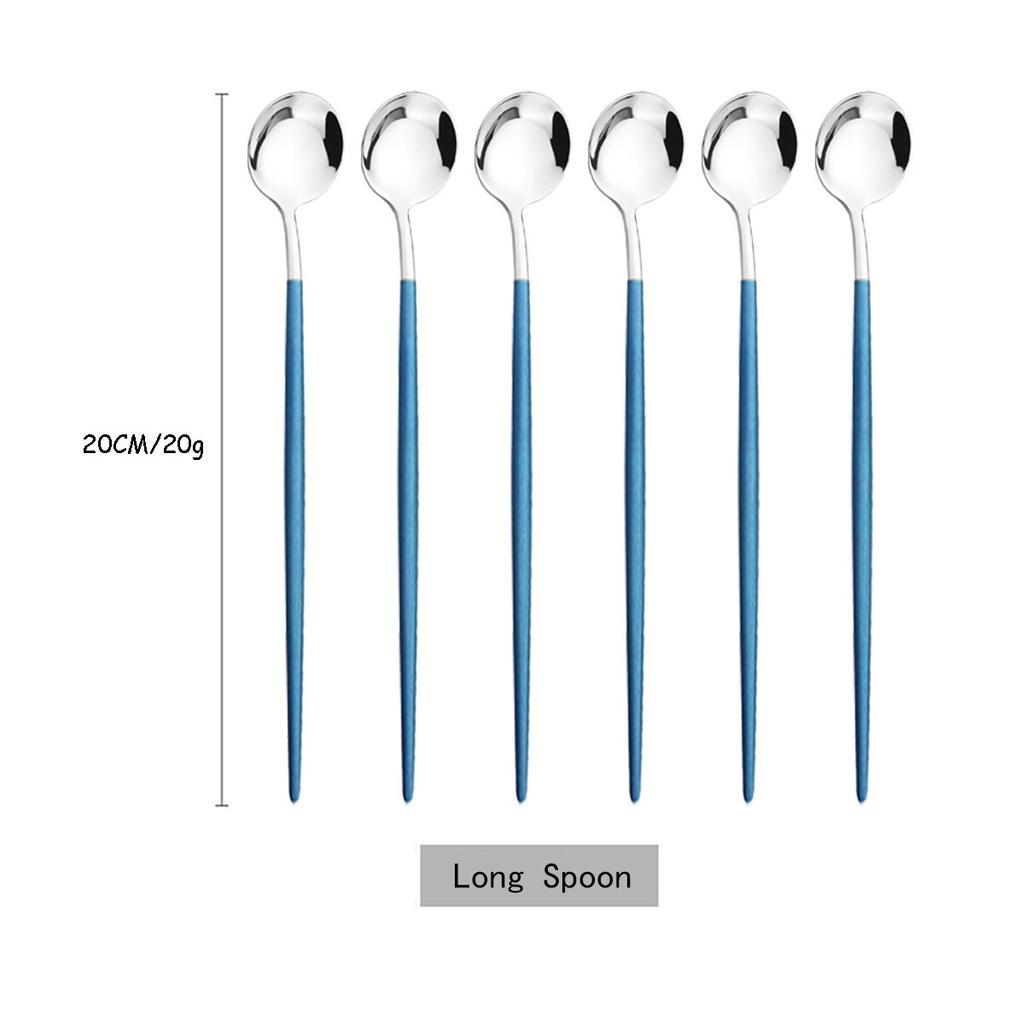 6 adet/takım renkli uzun saplı kaşık yemek takımı suyu kahve karıştırma sofra dondurma kaşığı çatal bıçak kaşık seti mutfak gereçleri