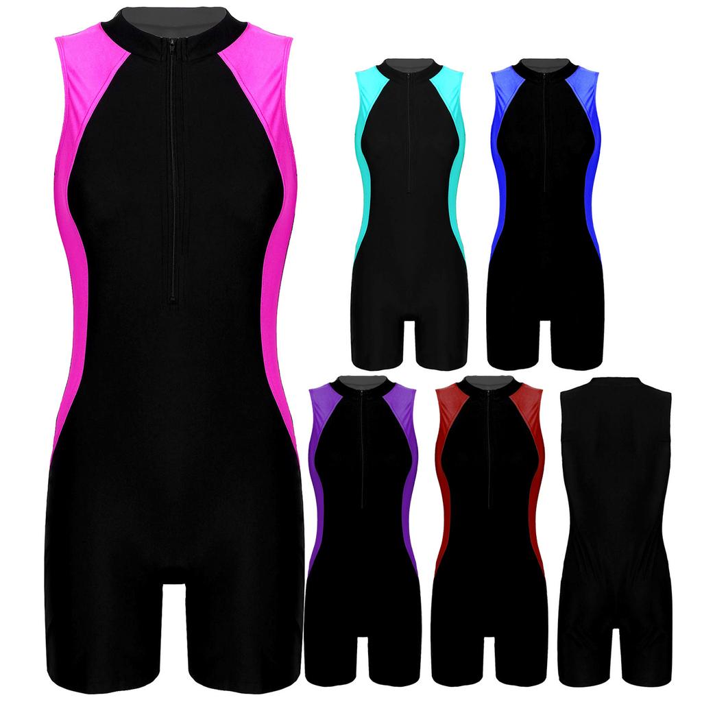 Kadın Tek Parça Tulum Mürettebat Yaka Ön Fermuarlı Body Tulum Kolsuz Mayo Atletik Mayo