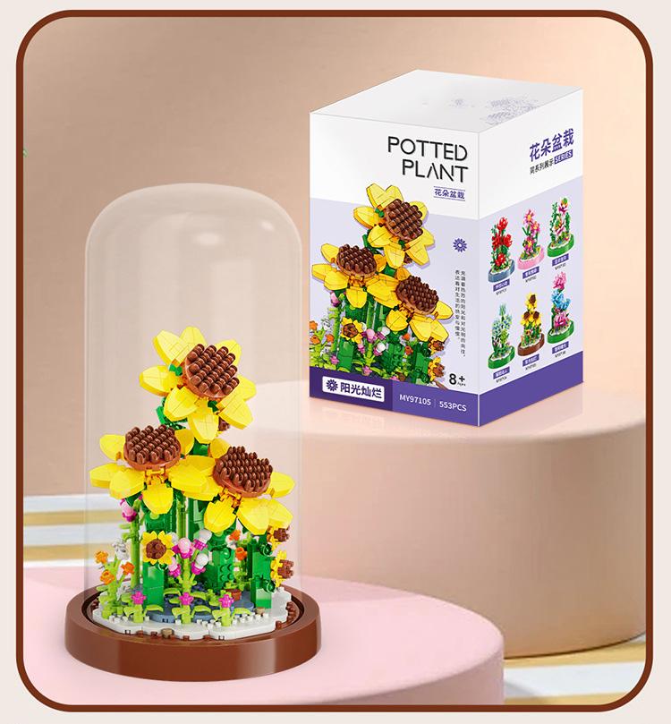 Plant Exhibition Booth Mini Block Flower Building Brick Rose Lily Lotus Hyacinth Sunflower Carnation Bonsai Toys For Gilr Gift