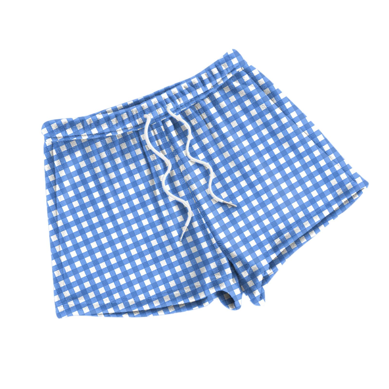 

Женские модные пижамные шорты свободного кроя с флисовым принтом в клетку, повседневные брюки XL небесно-голубой