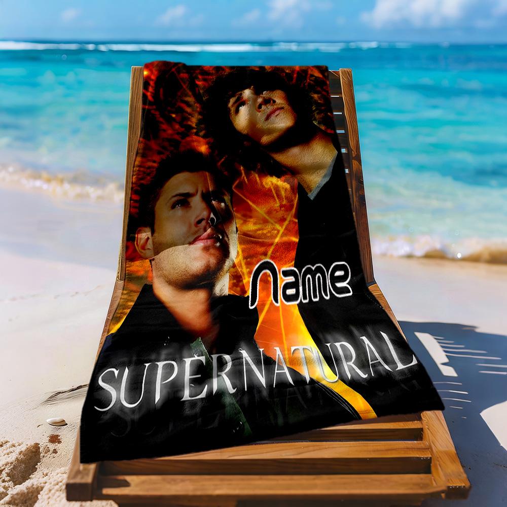 Supernatural Adventure Customize Text Beach Towel Super Soft & Absorbent Perfect for Traveling Yoga Camping and Swimming