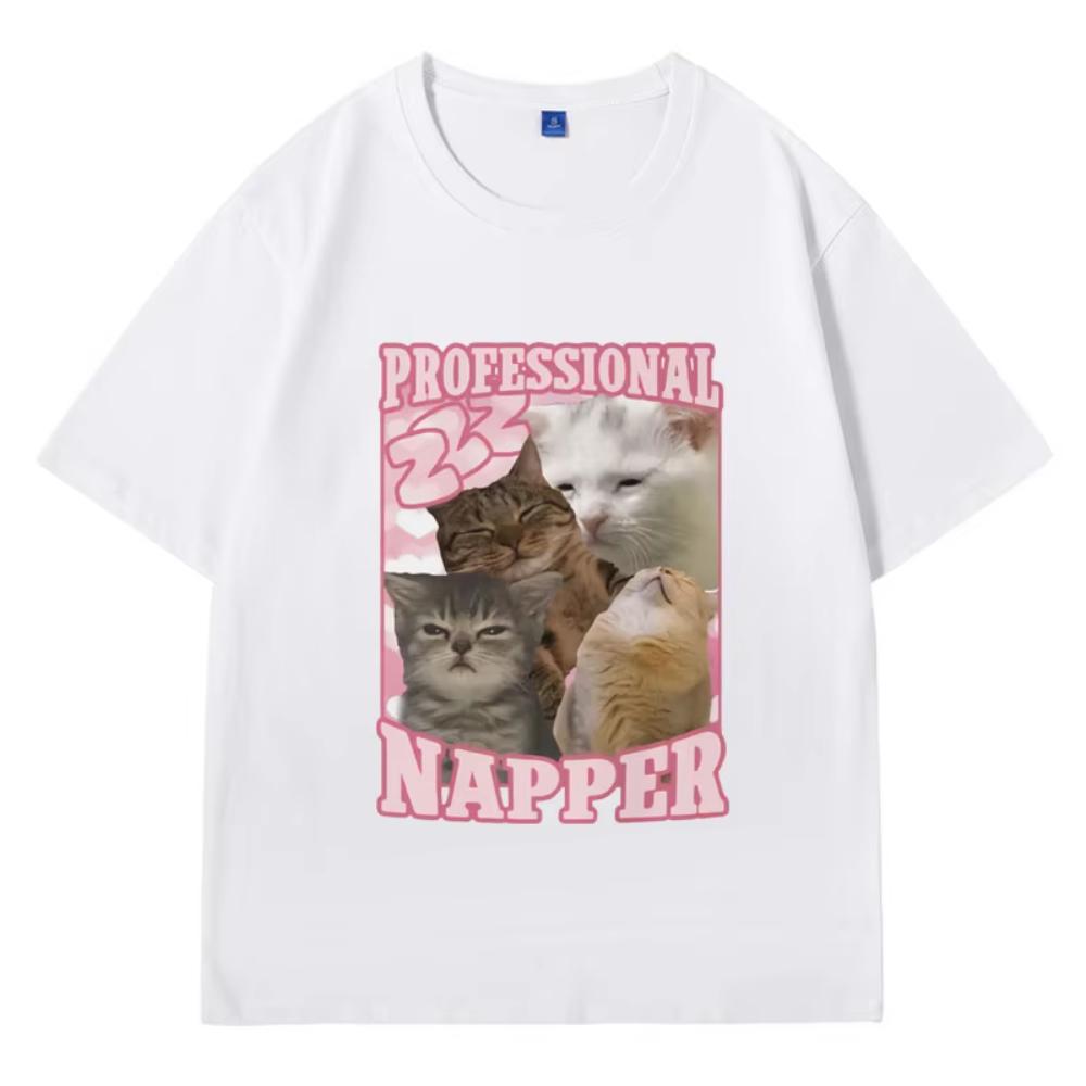 Professional Napper Funny Cat Meme T-shirt Men Women Casual Cotton Oversized Tshirt Vintage Fashion Aesthetic T Shirt Streetwear