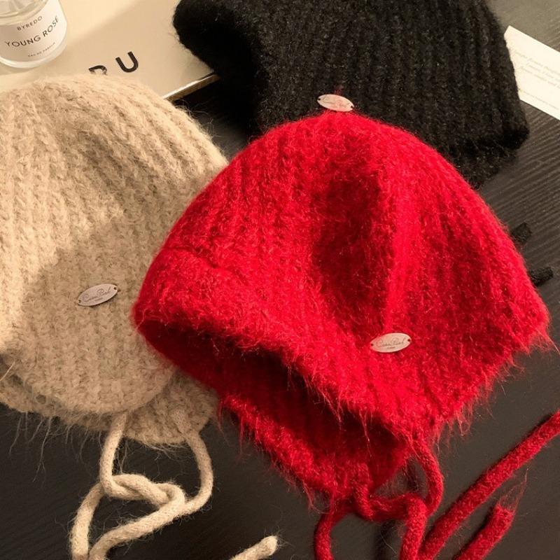 Winter Hat Women's Fleece Ear Protectors Knitted Wool Hat Big Head Circumference Headgear Outdoor Warmth